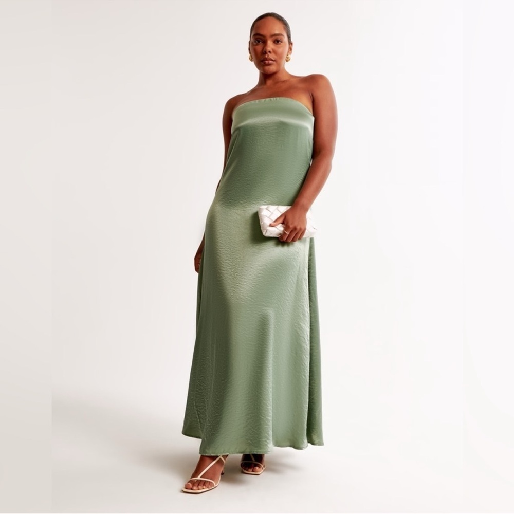 Abercrombie & Fitch Sage Green Strapless Maxi Dress XL Tall